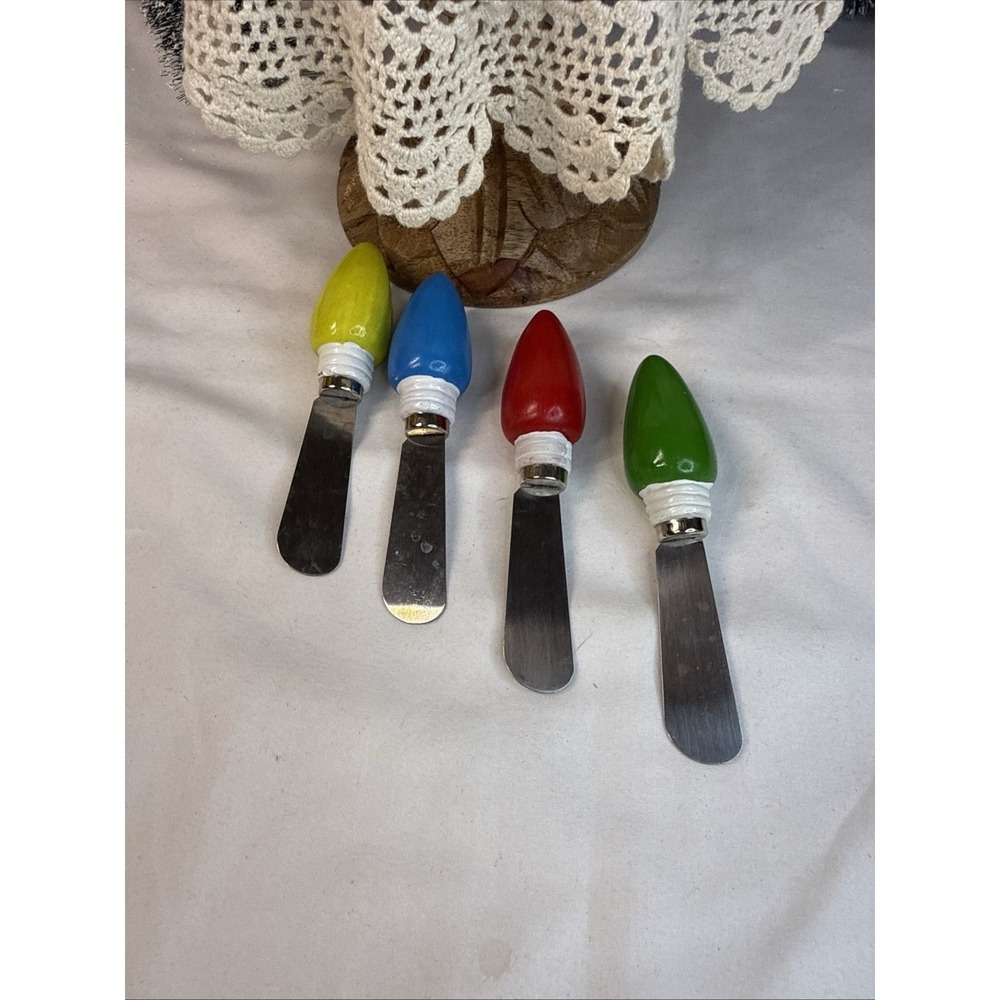 4 Vtg Spreaders Christmas Bulb Shaped Stainless Steel